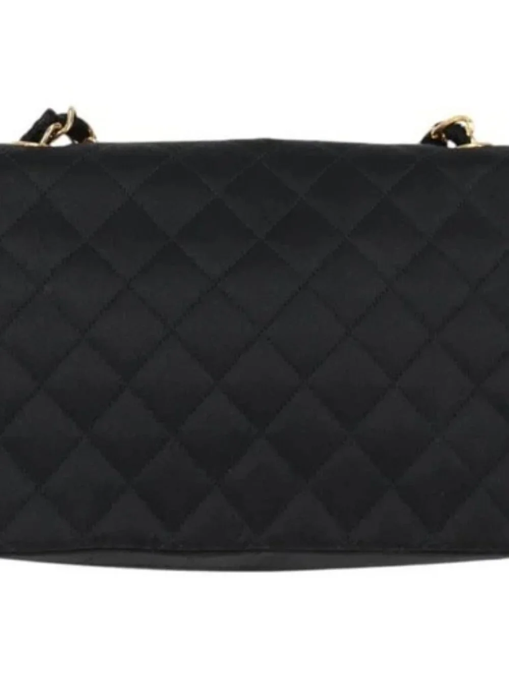 CHANEL Matelasse Chain Shoulder Bag Satin Black Gold CC Auth bs8554